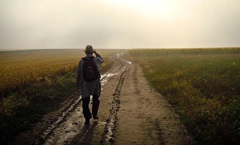 Man walking on road